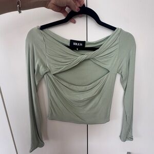 SER.O.YA Women's Light Green Ellis Twisted Front Long Sleeve Top